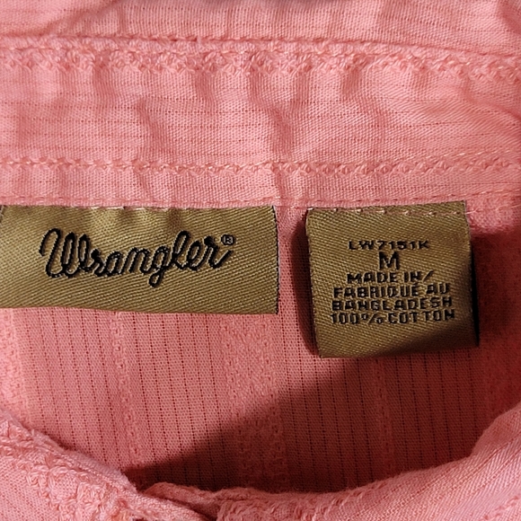 Wrangler Womens M Peach Long Sleeve Cotton Pearl Snap Western Shirt Embroidered - Picture 9 of 11